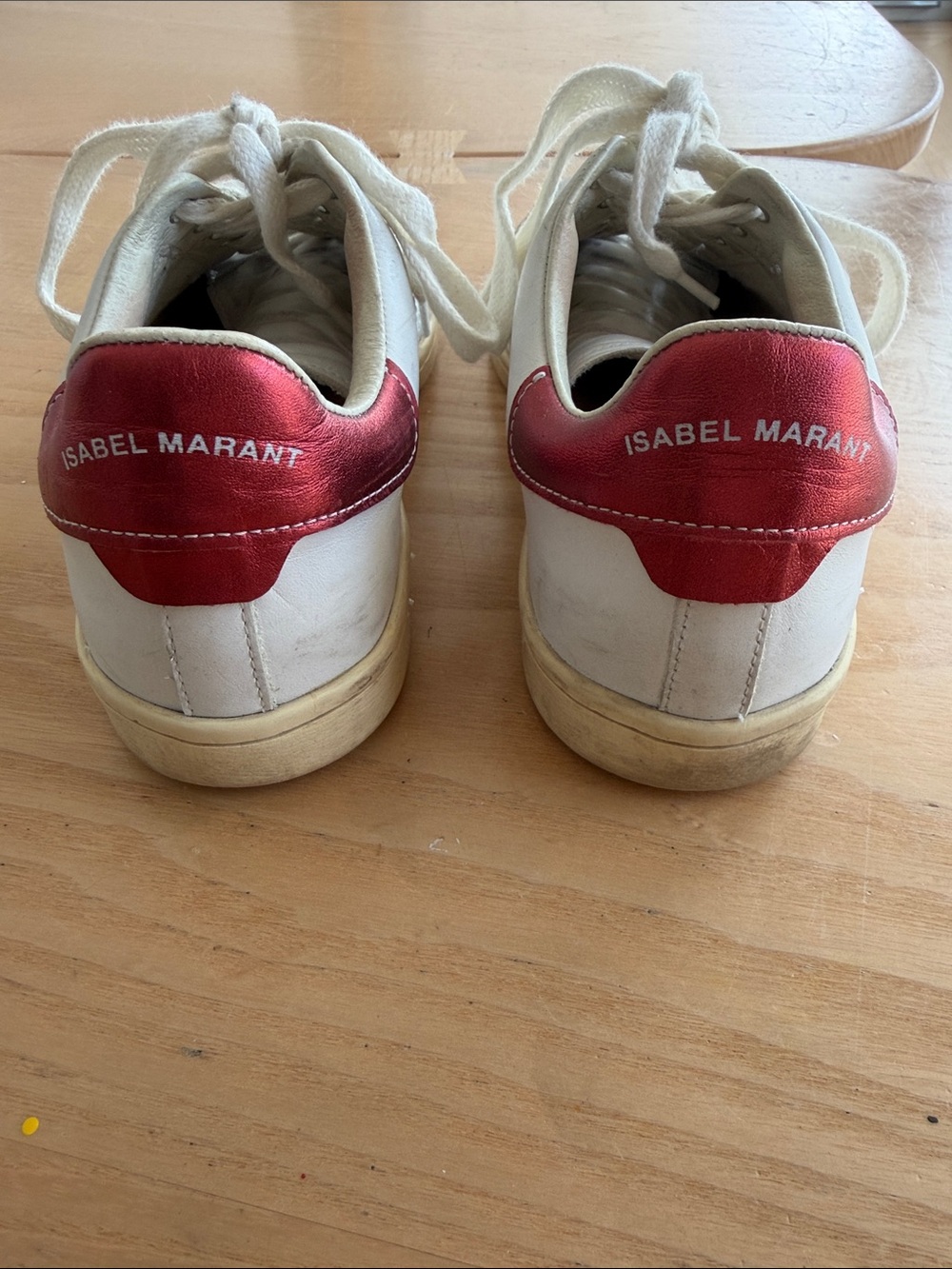 Isabel Marant Men's White Sneakers with Red Heel Panel